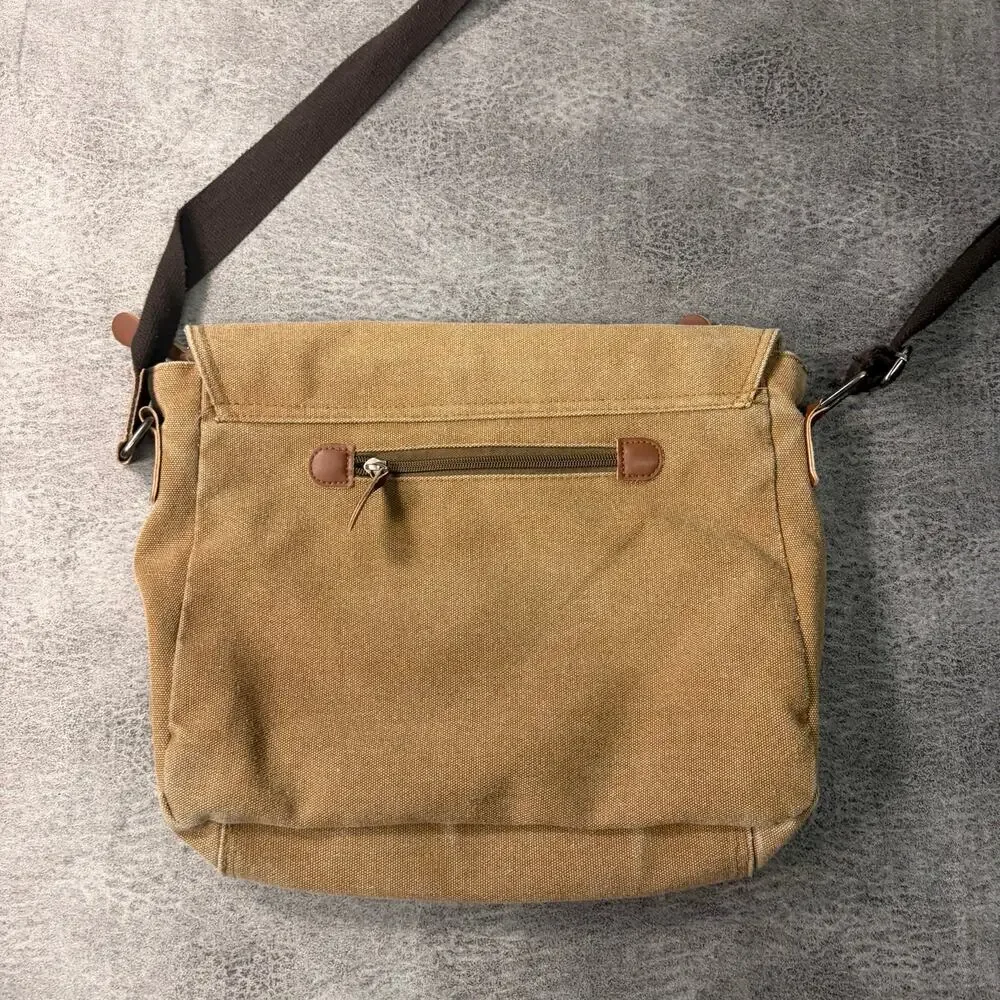 Tan Canvas Crossbody Messenger Bag